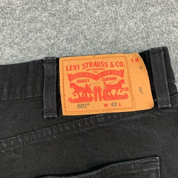 Levis Shorts Mens 42 Black Cotton Denim 501XX Button Fly High Rise Stretch Work - Picture 9 of 14